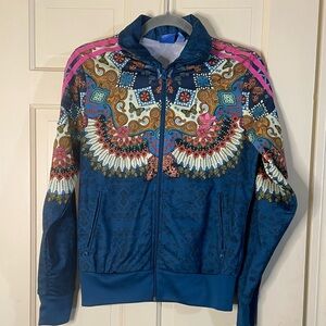 adidas Navy Paisley-Mandala Track Jacket with Pink Stripes
